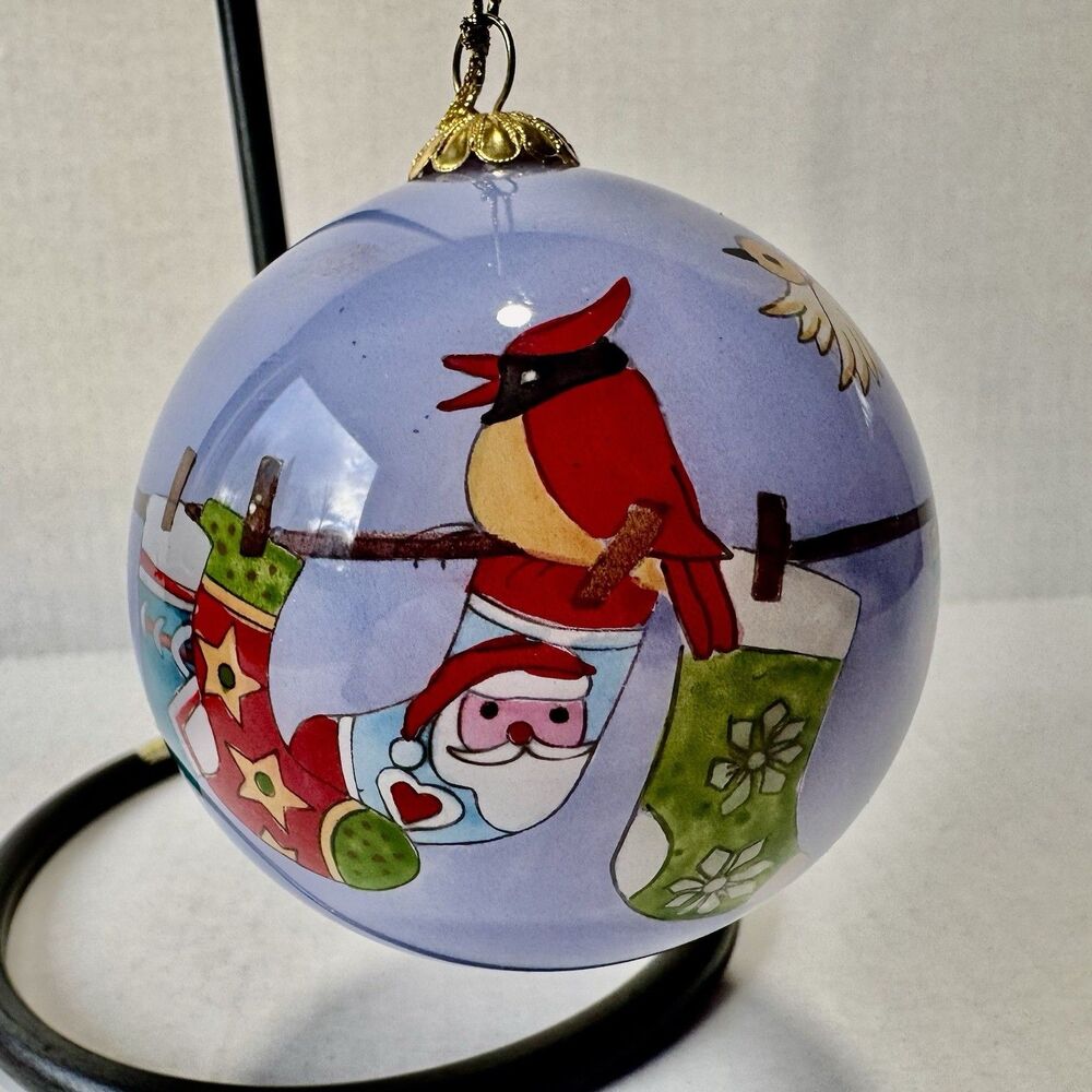 Hoytid Christmas Ornament:  Santa, Stockings, Cardinal, Mice… Hand-painted Glass